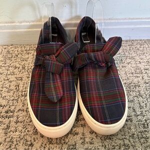 Zara Basic Collection Red & Navy Blue Flannel Bow Slip On Sneakers Size 10